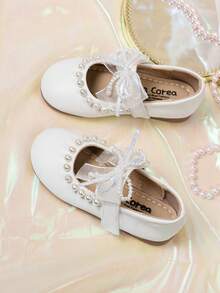 Pearl Bow Girls Princess Shoes, Round Toe Foot Protection No Toe Squeeze, Single Strap Easy On And Off, Soft Sole Comfortable, Exquisite And Gentle For Formal Dress Matching - White - View 4