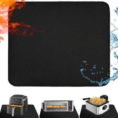 1pc Black Silicone Heat Resistant Mat, 15x18 Inches, Non-Slip Tabletop Pad Suitable For Air Fryer/Oven/Coffee Maker/Frying Pan, Fireproof, Oil-Proof, Stain-Resistant, Kitchen Countertop Grill Mat