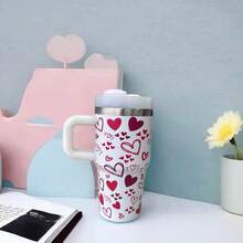 600ml Thermal Mug With Handle, Lid And Straw – Flower Print 1866-600ml - Branco 3 - 查看 2