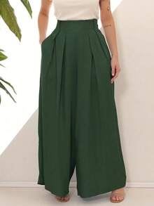 Women's Wide Leg High Waist Wide Leg Pants - Hijau Tentara - View 8
