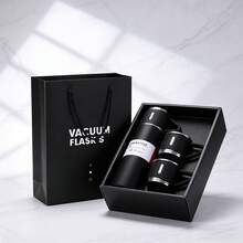 500ml Stainless Steel Vacuum Insulated Bottle Gift Set With 2 Cups, 12H Hot/24H Cold, Leak-Proof, Ideal Gift For Men & Women - 黑色高級禮盒 - 查看 5