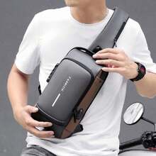 Mochila Cruzada Impermeable Múltiples Compartimentos Casual Ligera Cómoda Multifuncional Bolso bandolera para hombre con Puerto USB Bolso de Pecho Antirrobo Sling Bag,43451679 - Azul y blanco - Ver 2