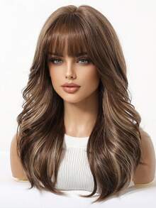 1Piece Brown Gold Type Synthetic Heat-Resistant Wig Brown Gold Long Straight Hair, Layered, Realistic And Natural, 18 Inches Long, Made Of Fiber, Suitable For Party Festival Cosplay Use Of Women's Wig - Piano Color - View 4