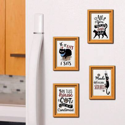 1/4pcs Wooden Cat Pattern Funny Slogan Refrigerator Magnets, Suitable For Kitchen, Blackboard, Metal Racks And Home Decor, Ideal Gift For Cat Lovers