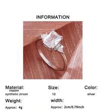1PC Classic Luxury Sparkling Square Zirconia Inlaid Ring - Women's Fashion Wedding Engagement Ring - Anniversary Gift For Her - Silver - View 6