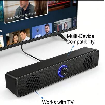 1个USB供电有线立体声桌面音箱，适用于电脑、台式机、笔记本电脑、PC、平板电脑、手机、CD播放器、无线音箱，3.5mm接口，电视屏幕