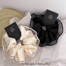2pcs French Mesh Scrunchies, Korean Retro Minimalist Cute Hair Ties, Japanese Style - Multicolor - View 1