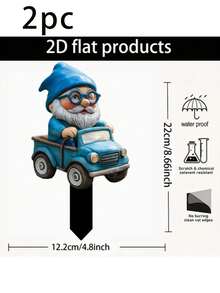1/2个亚克力小矮人花园插牌，适用于花盆、草坪、露台和后院，完美的乔迁礼物，2D - 卡通 - 查看 6