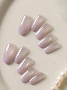 10pcs Acrylic Press On Nails White Cat Eyes Gradient Purple Press On Short Nails Fake Nails Office DailyWear False Nails Artificial Nails Kit Includes 1sheet Adhesive Tabs &1 Pc Mini File - Multicolor - View 2