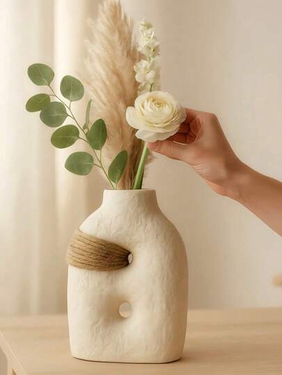 1个/3个米色手工编织花瓶，简约设计，兼具创意与复古魅力，适合摆放在家中、客厅或作为桌面装饰。