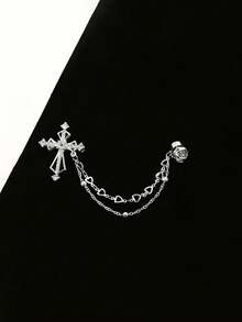1 pieza Broche de solapa con cadena de borla en forma de cruz, decoración de solapa de estilo coreano de alta gama y de moda - Broche de cruz - Ver 4