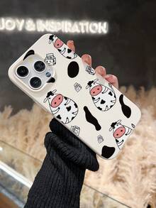 卡通可爱奶牛和牛奶盒图案，2D印花，流行经典新款优雅风格，复古奢华质感，白色仿皮软壳，适用于 17/16/15/14/13/12/11/Pro/ProMax/X/XR/XS/XSMAX/7/8/PLUS/Air/SE2/3，是送给朋友、家人、情侣、自己、生日、节日的理想礼物 - 白色 - 查看 2