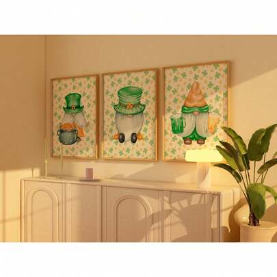 3 Packs St. Patrick's Day Canvas Poster Set. Stylish Green Leprechaun Wall Art. St. Patrick's Day Decorations. Home Decor, Room Aesthetic Decor, Room Decor Posters. Bathroom Decor, Frame Optional.