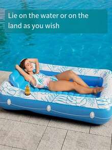 Inflatable Floating Bed, Sunbathing Pool Inflatable Mat Lounger, Floating Raft For Water Rest, Large Beach Sunbathing Floating Bed With Pillow, Sunbathing Floating Raft - 195CM - View 3