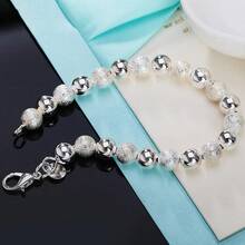 925 Silver Plated Smooth Matte Beaded Chain Bracelet Fashion Charm Wedding Party For Women Jewelry Gifts - Silver - View 6