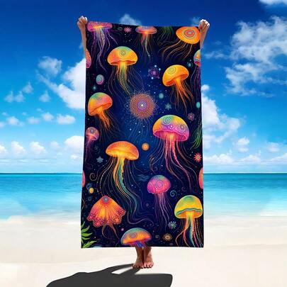 1 pieza Toalla de playa con medusa luminosa, manta de playa extra grande y ultra suave, toalla de baño súper absorbente, adecuada para viajes, piscina, buceo, surf, yoga, camping, disponible en múltiples tamaños, accesorios de playa para playa, piscina, viajes, camping, yoga