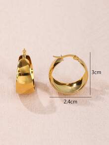 Fashionable Lightweight Golden Wide Hoop Earrings, Women's - Rugged, Flat, Shiny Mirror Exaggerated Earrings - Gold - View 2
