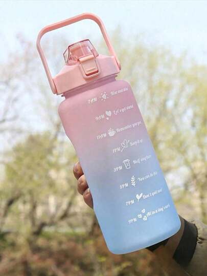 2000/750毫升大容量紫色渐变PC水瓶，带贴纸，运动健身便携吸管杯，适合居家、旅行和户外使用