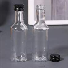 Bộ 24 chai nhựa mini và 1 phễu nhỏ (50ml/1.7oz), chai đựng cồn rỗng có thể tái sử dụng với nắp vặn bằng nhôm màu đen bạc, thích hợp làm quà tặng Giáng sinh, sinh nhật, đám cưới, tiệc tùng. - Xem 6