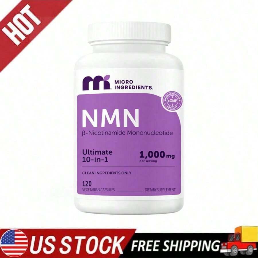NMN 1,000mg Pure Vitality Formula | Synergistic Blend Of 10 Key Ingredients (Including Vitamin C, Resveratrol, CoQ10, And More),No Fillers, Plant-Based Capsules | Supports NAD+ Levels & Overall Wellness | 120 Capsules - 1 - 查看 1