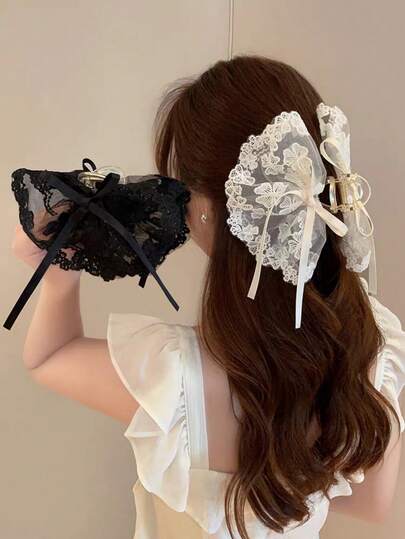 1 pieza Pinza de pelo con lazo de malla de moda minimalista, accesorio de pelo elegante para adolescentes