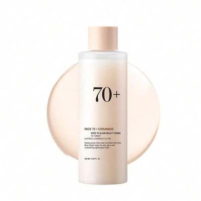 Tónico Lechoso  Rice 70 + Ceramide 250ml (8.45 fl oz) - Con 70% Agua de Salvado de Arroz y Ceramidas, Hidrata Profundamente, Ilumina la Piel Opaca, Repara la Barrera Cutánea y Calma la Piel Sensible, Textura Ligera Sin Grasa, Ideal para Piel Seca y Mixta, opción perfecta para regalar en fiestas a mamá y novia.