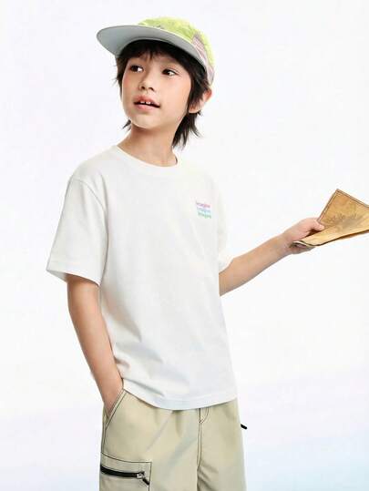 Annil Boys' Crew Neck Short Sleeve T-Shirt, Knitted Sweater For Middle And Large Children, Versatile Casual Top
