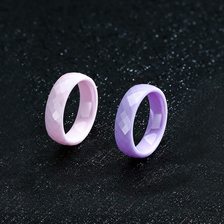 6毫米陶瓷女士结婚戒指，粉色、紫色、黄色简约素圈戒指，防刮擦低过敏材质，佩戴舒适，是母亲节或送给闺蜜的理想礼物，美国尺码5-12 - 陶瓷 - 查看 1
