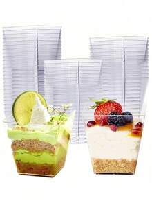 50pcs/100pcs Transparent Dessert Cups, Mousse Cups, Appetizer Cups, Suitable For Cakes, Candies, Parties, Weddings, Catering - Transparent - View 2