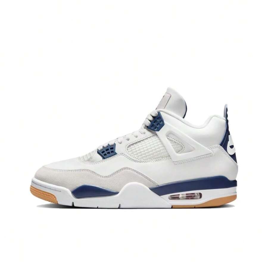 Nike SB X Jordan Air Jordan 4 "Navy" Fabric And Synthetic Leather Collaboration Durable Mid-Top Retro Basketball Shoes Men's White And Blue - DR5415-100 - 查看 1