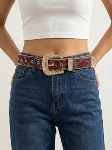 1 chiếc thắt lưng kiểu cổ điển cung điện, khóa chạm khắc đá quý, màu đỏ tía, thêu jacquard, phong cách Y2K, phụ kiện đa năng cho quần jeans. - Màu Đỏ Sâu - Xem 6