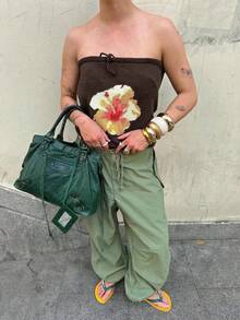 Vivid Style Women's Fashion Versatile Knit Tank Top, Suitable For Spring/Summer Parties, Birthdays, Sexy Chic, Slimming Fit, Printed, Casual Vacation, Beach Travel, Outings, Dates - Brown - View 2