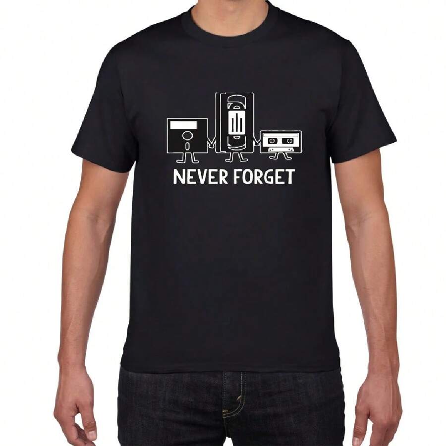 Men Clothing Never Forget Sarcastic Graphic Music Novelty Funny TShirt Male Harajuku Retro T Shirts Ropa Hombre Camisetas - 黑色 - 查看 1