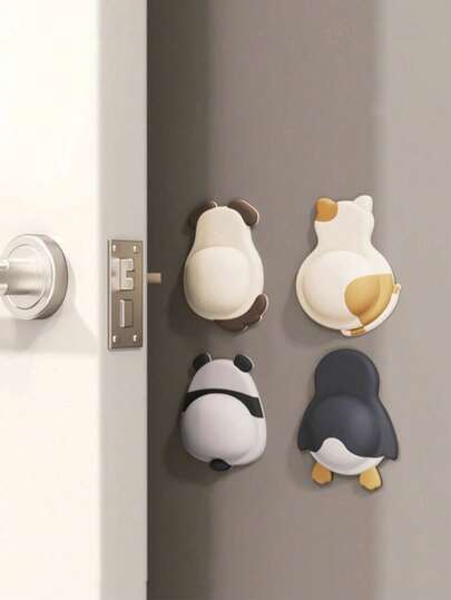 1pc Cute Pet Anti-Collision Pad, Soft Rubber Door Sticker, Anti-Collision Protective Pad, Refrigerator Door Cushion, Penguin & Panda Pattern