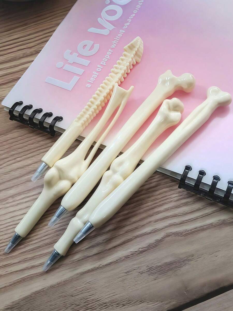 5pcs/Set Creative Mixed Ballpoint Pens, Novelty Realistic Skeleton Shaped Gift Pens, Blue Ink - Skull Pen - View 1