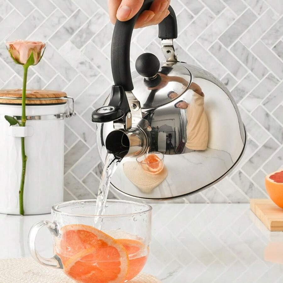 Ấm đun nước cao cấp bằng thép không gỉ, dùng trên bếp, dung tích 2.5L, làm nóng hiệu quả, ấm đáy phẳng dung tích lớn có còi báo hiệu, tay cầm an toàn - Thích hợp để đun nước nóng và trà.