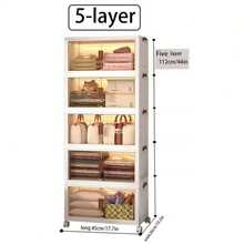 3/4/5-Tier Heavy-Duty Stackable Storage Cabinet With Locking Doors - Heavy-Duty Collapsible Storage Unit With Rolling Wheels, Space-Saving Organizer For Home, Office, Garage, Attic - Plastic Storage Cabinet With Front Panels, Easy Assembly - trắng - Xem 4