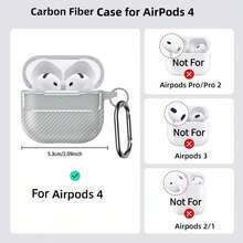 适用于 4 的保护壳，带钥匙扣，可爱碳纤维保护套，兼容带主动降噪功能的 4，男女通用 - 白色 - 查看 2