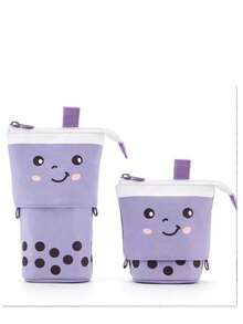 Cute Multi-Functional Pen Holder, Pencil Case, And Makeup Bag - Convertible Pull-Down Canvas Pencil Case Stationery Bag - Pearl Milk Tea Shape - View 10