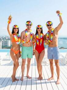 Bộ 12 món băng đô hoa Hawaii, bao gồm vòng cổ hoa, vòng tay hoa nhiệt đới và phụ kiện đội đầu, thích hợp cho tiệc theo chủ đề Hawaii, trang trí bãi biển mùa hè. - A - Xem 4