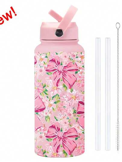 Botella de agua aislada de acero inoxidable - Botella de agua deportiva a prueba de fugas de 32 onzas con boquilla de doble función, pajita abatible y abertura de boca ancha - Mantiene las bebidas frías durante 24 horas - Ideal para el gimnasio, los viajes y el uso diario