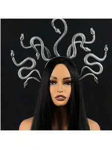 1件万圣节女神蛇头服装头箍美杜莎派对角色扮演哥特式皇冠服装头饰拍照服装配饰 - 綠色 - 查看 3