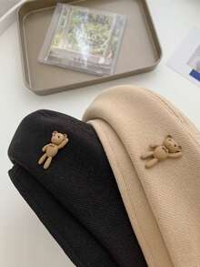 Boina de mujer con diseño de oso, estilo japonés retro, de tela de lana, gorra de artista. Ideal para otoño/invierno, agregando un encanto elegante y de moda. Adecuado para el uso diario para mantener el calor y proteger del viento. - Multicolor - Ver 7