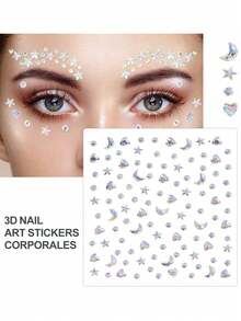 4 miếng dán tự dính hình ngôi sao năm cánh để trang trí mặt, miếng dán đính đá acrylic lấp lấp lánh với các họa tiết sao, trăng, bướm và hoa, thích hợp cho trang điểm mặt, đám cưới, tiệc sinh nhật, lễ hội âm nhạc, nghệ thuật trang trí cơ thể phong cách retro Y2K. - Nhiều màu - Xem 6