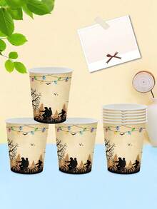 10pcs/30pcs/50pcs Retro Horror Letter Decorations, Disposable Retro Paper Cups For Haunted Houses, Party Decorations, Retro Haunted House Themed Paper Cups, Stranger's Birthday Party Decorations - Multicolor - View 6