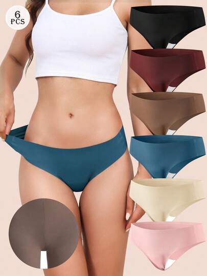 6 Pcs Seamless Thongs For Women Low Waist Invisible G-String No Show Thong Panty Liners Workout Panties S-XL