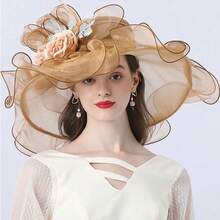HIMESPORT Elegant Floral Wedding Bridal Fascinator Hat - Wide Brim Sheer Organza Headpiece For Church Ceremonies, Spring Races & Kentucky Derby 2026 - Women's Fashionable Dressy Occasion Caps - A - View 16
