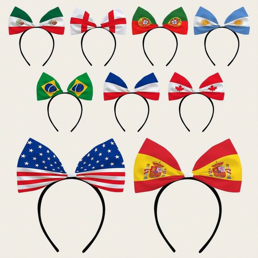 1pc Football Fan Bow Headband, Cheering Prop, Perfect For Independence Day Celebrations And Football Parties, Sports Event Fan Support Headwear Unisex Headband, Cheering Prop, World Cup Cheering Prop, Bright Colors, Various Styles, Party Costume, National Flag Pattern Prop, Football Fan Accessory Set, Bow Headband, For Sports Celebrations, World Cup Football Sports Events And Party Outfits, Voetbal