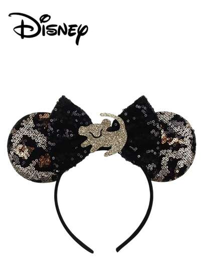 Disney 1pc Floral + Black + Puppy Pattern Sequin Headband, Floral + Black + Puppy Pattern Sequin Headband - Holiday Party Headpiece, Fun Photo Prop, Amusement Park Accessory, Suitable For Birthday Party And Easter Event, Adorable Cartoon Hairband With Bow, Princess Costume Accessory