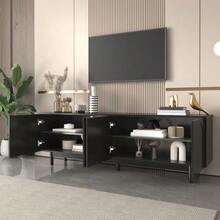 Modern Black TV-Schrank – 175 X 38 X 56 Cm, Verstellbare Einlegeplatten, Leichte Lowboard-TV-Möbel Im Luxussti - Black - View 1